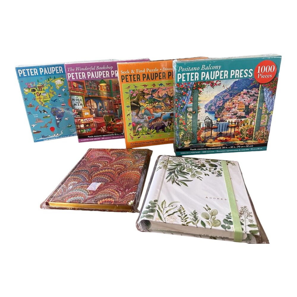 Peter Pauper Press Puzzles Journal Address Book 6 Piece Christmas Gifts Bundle